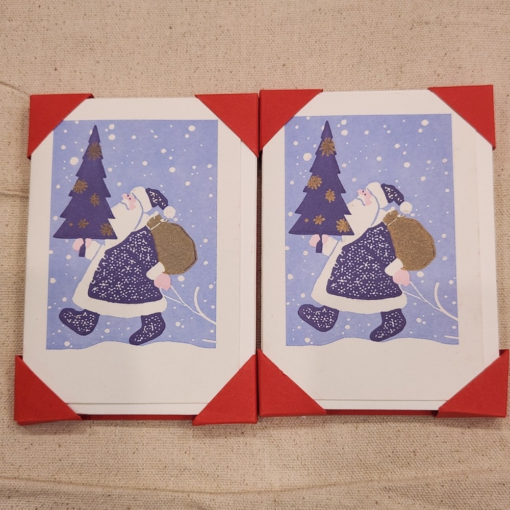 New Archivist Letterpress Christmas Cards Box Set 10 UK Made Artisan Santa Blue